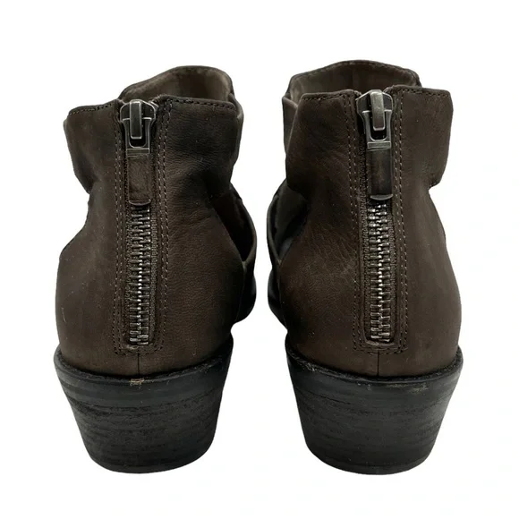 Eileen Fisher Vanda Tumbled Nubuck Leather Dark Gray Cut Out Booties - Picture 7 of 14